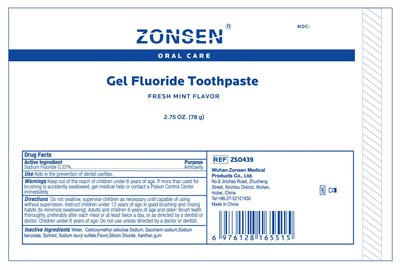 Zonsen Ndc: 72932-015-03  Oral Care  Gel Fluoride Toothpaste  Fresh Mint Flavor  2.75 Oz. (78 G) (Zso439 Zonsen Gel Toothpaste78g)